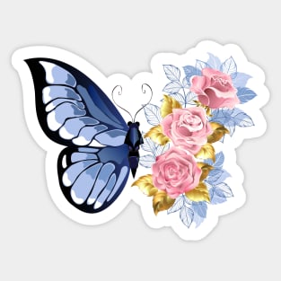 Blue Butterfly with Roses Sticker